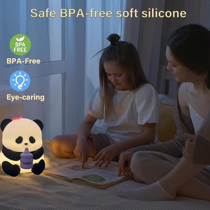 Led Cute Panda Night Light with 7 Colors, Dimmable Timer Nursery Lamps, Rechargeable Touch Control Night Lamp for Kids Adults, Used for Camping Party Room Decor(Flower Panda)