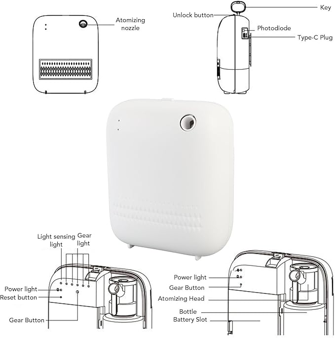 Smart Scent Air Machine, 120sqm Coverage Bluetooth App Control Waterless Essential Oil Diffuser USB Battery Powered Cold Air Diffusers with 150ml Oil Bottle for Home Hotel Spa