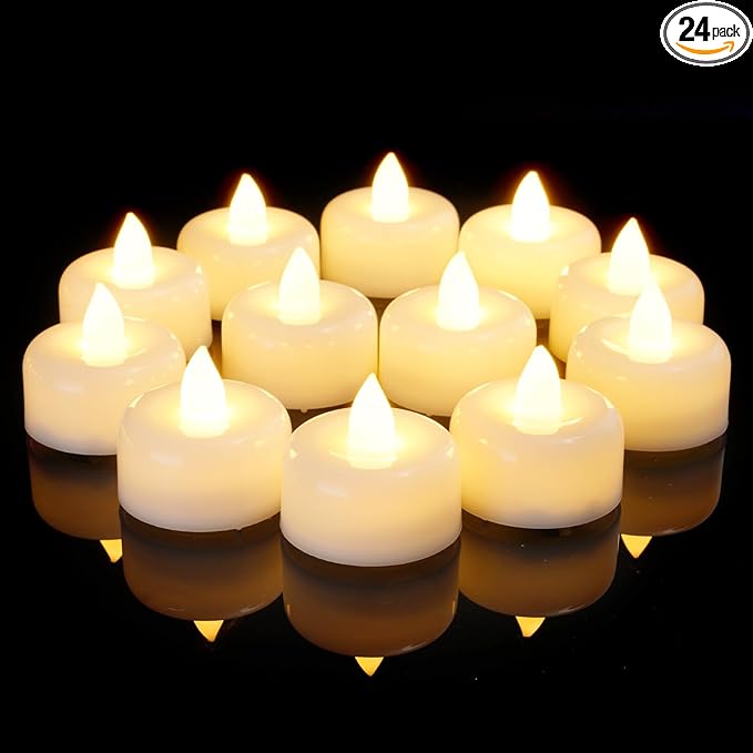 Amagic 24Pack Flameless LED Tea Lights Candles Battery Operated, Electric Fake Tealight Candles for Votive, Halloween, Christmas, Home Decor, Wedding, Table Decor (24Pack)