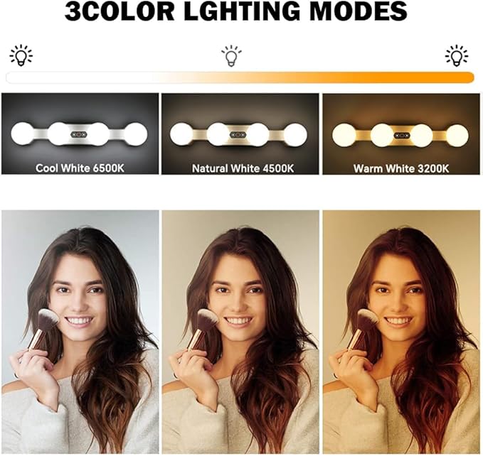 Portable LED Makeup Cordless Rechargeable Professional Vanity Mirror Light with 4 LED Bulbs,Simulated Daylight for Bathroom Makeup Dressing Table Lights Dresser Lights