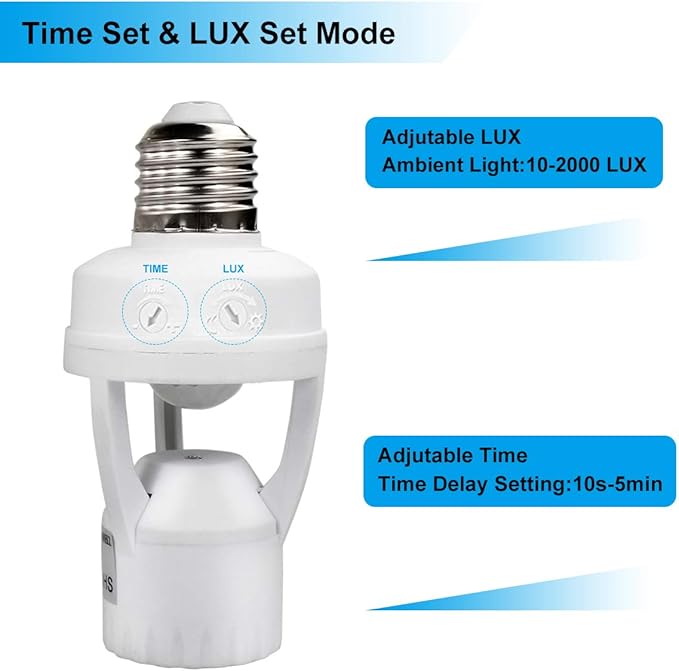 Motion Sensor Light Socket,PIR Motion Detector Screw Bulb Adapter,Auto E26/E27 on/Off Night Light Control,Garage, Laundry Room, Storage Room Lighting Fixture