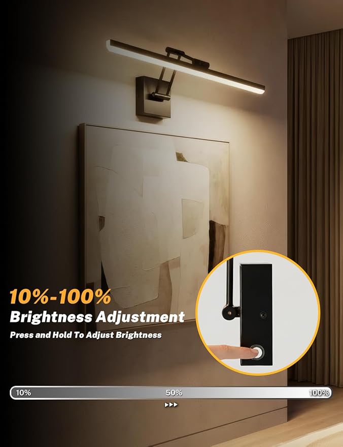 OSYNNIQ Bathroom Vanity Light, 24″ Wall Picture Art Modern Lighting Fixture Over Mirror LED Bar 3 Colors Dimmable Brightness Adjustment Rotatable Black Waterproof IP44 Wall Sconce for Makeup Shaving