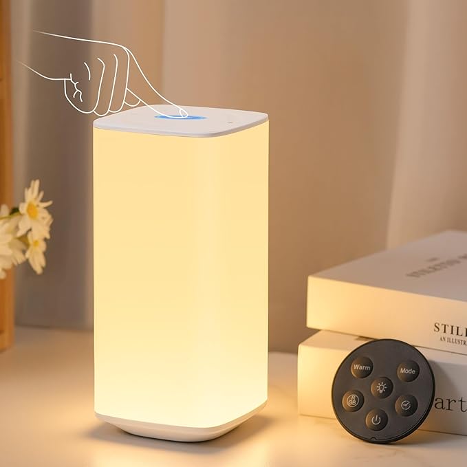Bedside Table Lamp Touch & Remote 3 Modes & 256 RGB Colors, Touch Night Light for Kids with Warm White Lights Dimmable, Nursery Night Light Timer for Bedroom Living Room Outdoor Camping