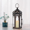 DECORKEY Vintage Medium Size Candle Lantern Decorative, Moroccan Style Vintage Hanging Lantern with Clear Glass, Metal Tabletop Lantern Decor, Indoor Outdoor Candle Holders for Coming Season