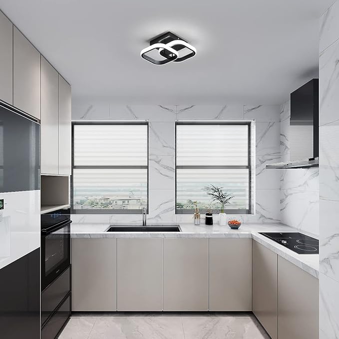 Modern LED Ceiling Light, 9 Inch Square Hallway Light Fixtures 6500K Cool White Black Mini Ceiling Light for Corridor, Bedroom, Kitchen, Balcony, Stair, Entrance