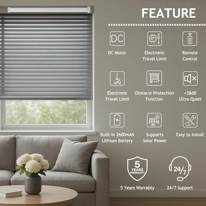 Solar Powered Motorized Roller Shade Kit for 1.5" Tube (38mm) | Rechargeable Electric Blind Motor with Remote | Wireless DIY Retrofit Driver | 2600mAh Battery (1.1 N.m Torque)
