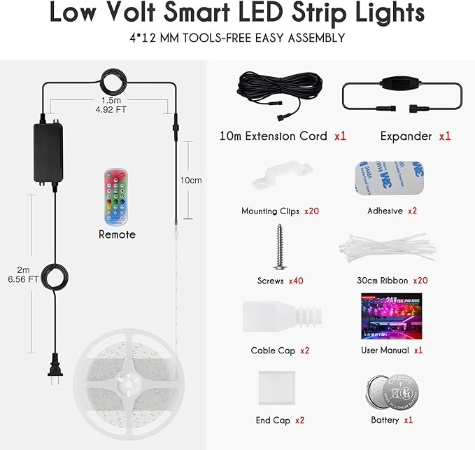 Shine Decor IP68 LED Strip Light 32.8 FT, DC 24V RGB+IC LED Strip Lights, Outdoor Rope Lights with Remote APP Control Music Sync, Color Chasing LED Lights Strip for Chrismas, Pool, Home Decor