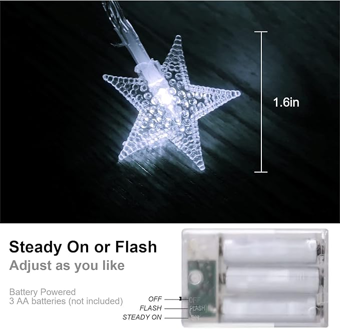Star Light Star String Lights 15 FT 30 LED Fairy Light Battery Operated Indoor&Outdoor Twinkle Christmas Lights Bedroom Decor for Xmas Tree(Cool White)
