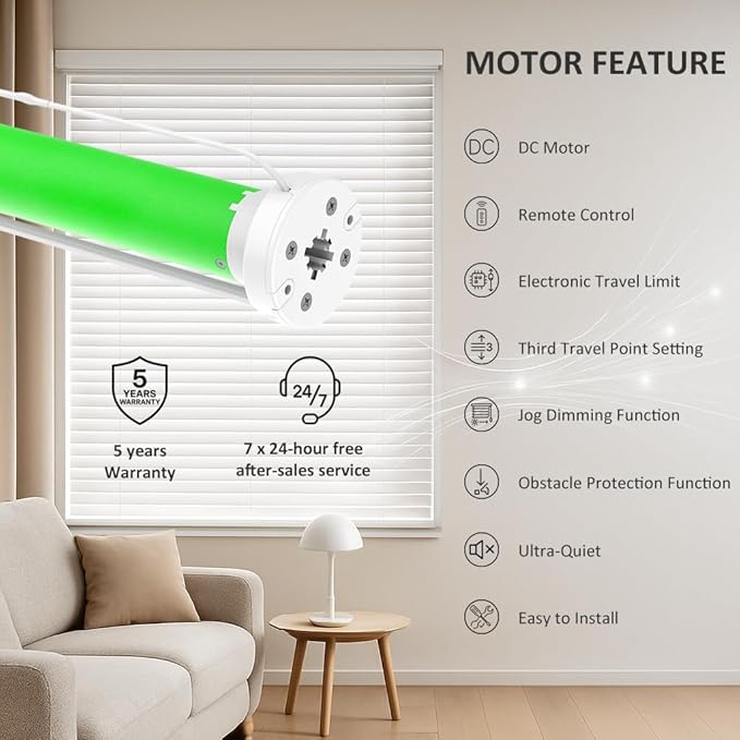 Remote Control Roller Shade Motor for 1.5" (38mm) Tube, DIY Motorized Blind Motor Kit, High Torque Electric Tubular Motor for Roller/Zebra Shades, RF433 Control (2.0 Torque for 25rpm)