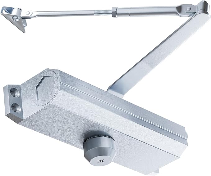 Automatic Door Closer, Self Closing, Adjustable Grade 3 Spring Hydraulic, UL 3 Hour Fire Rated, Medium Duty, Half Million Cycles, Residential and Light Commercial Use, Silver Aluminum