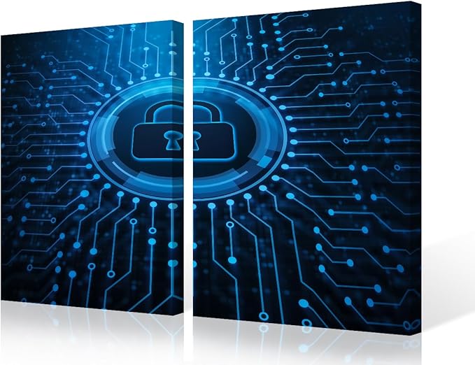 3 Pieces Home Decor AI Intelligence House Decorations for Living Room Wall Art Security Lock Symbol Paitings Pictures Painting Canvas Modern Artwork Framed Gallery-Wrapped Ready to Hang, 24" Wx16 H