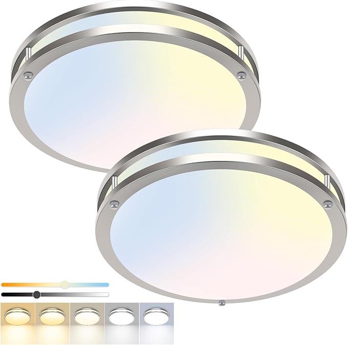hepside 2 Pack Flush Mount Ceiling Light Fixture, Dimmable & 5CCT Ceiling Light Black, 13inch 24W 3000K 3500K 4000K 5000K 6500K Adjustable Ceiling Lamps for Kitchen Bathroom Bedroom Hallway