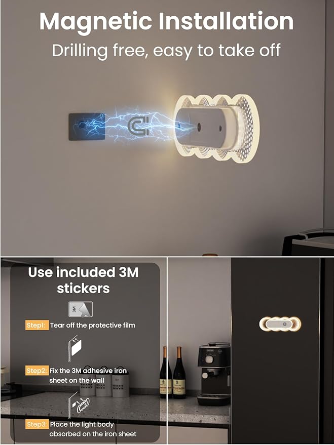 Motion Sensor Night Light for Bathroom & Toilet, Rechargeable Wireless Stick-On Indoor Lights, Magnetic No Drill for Hallway Stairs Bedroom, Warm White 3000K LED, Auto On/Off, 2 Pack