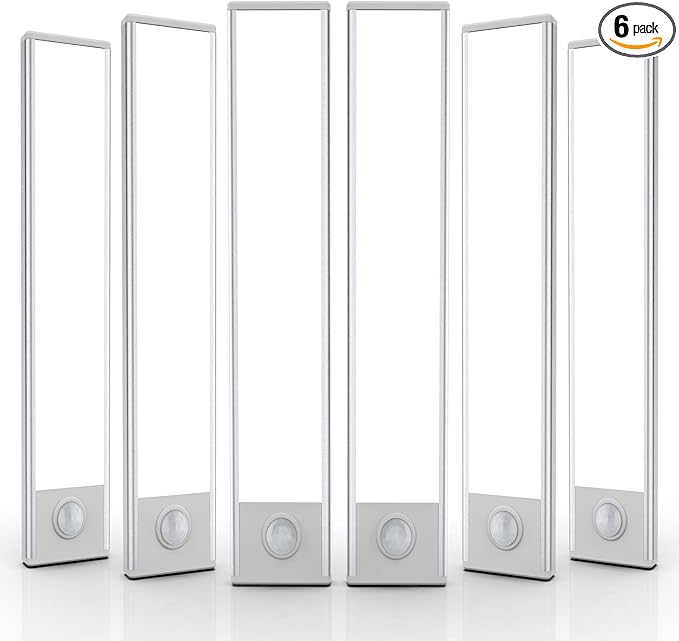 6 Pack Under Cabinet Lighting Wireless, 50 LED Rechargeable Battery Motion Sensor Light Indoor, Stick On Magnetic Closet Lights, Under Counter Lights for Kitchen, Stairs, White 12 in