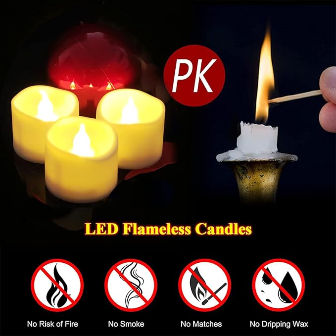 Flickering Flameless Led Tealight Candles with Timer, 6 Hours On and 18 Hours Off in 24 Hours Cycle Automatically Battery Votive Candles for Home Decoration,12 Pack,Warm White