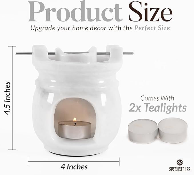 Marble Oil Burner 4.5 Inches White Handmade Candle Warmer & Aromatherapy Diffuser for Home Decor, Bathroom & Room Decor, Ideal Oil Warmer, Aroma Diffuser & Essential Oils