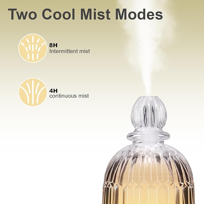 120ml Glass Essential Oil Diffuser, Ultrasonic Aroma Diffuser Glass Cover & Plastic Reservoir with Auto Shut-Off 7 Colors LED Lights for Home Office Bedroom(Bronze Base)