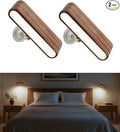 Wood LED Wall Sconce Magnetic 360°Rotate Mounted Mini Lamp Brightness Adjustable Nightlights Rechargeable Battery Powered Reading Light for Bedside Hallway Living Room Black Walnut Set of 2