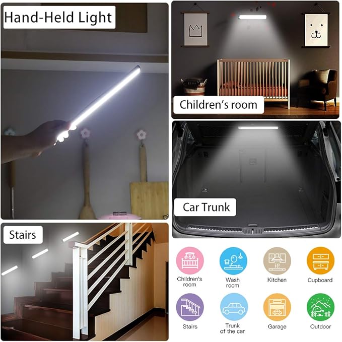 54-LED Under Cabinet Lights,USB Rechargeable Kitchen Night Light,Battery Operated Counter Closet Lighting,Wireless Motion Activated Light for Cabinets Cupboard Pantry(Warm Light 2Pack
