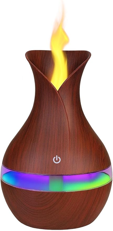 300ML Air Humidifier & Aroma Diffuser Home Fragrance Room Decor Essential Oil Diffuser Humidifiers for Bedroom Cool Mist 7 LED Light Car Air Freshener (Dark Wood-1)