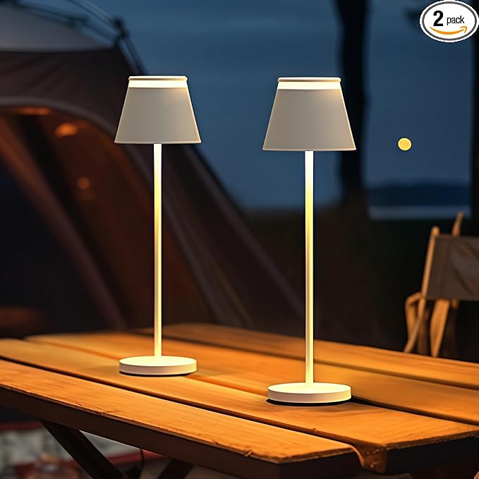 Cordless Table Lamp Set of 2 with Portable USB Rechargeable Dock, LED Wireless Touch Desk Lamps with Remote, 3 Color Stepless Dimmable, for Bedroom Night Lights Dining Outdoor Patio Restaurant