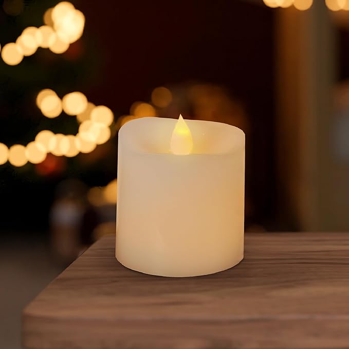3x3 Flickering Flameless Candles Set of 1,3 inch Real Wax LED 600 Hours Battery Candles with Timer Remote,Control for Wedding Party Indoor,Ivory