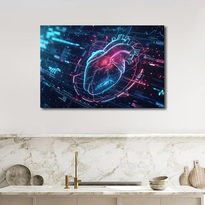 TUMOVO Futuristic Technology Paintings Wall Art Futuristic Blue Circuit Board Background Canvas Art Wall Decor Decoration For Wall Art Work for Wall Decor Living Room Bedroom 24" Wx36 Hx1 Panel