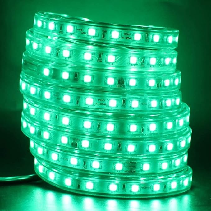 LED Light Strip Kit, AC 110-130V Flexible Waterproof Rope Lights, 13ft 5050 60 LEDs/M for Indoor Outdoor Commercial Lighting Decoration, Accessories Included, Green