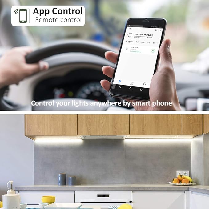 Smart Under Cabinet Lighting App, Alexa & Google Compatible Cabinet Lights – Linkable with Timer Under Counter Lights Fixtures for Kitchen, Book Shelf, Show Case (6 Lights Bar Kit)