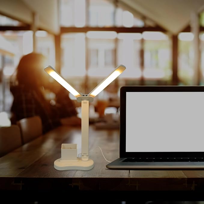 LIFKOME Eye-Protecting LED Desk Lamp with USB Charging Capacitive Control Dimming Flexible Arm for Reading Gaming Makeup and Office Use Compact and Portable Design
