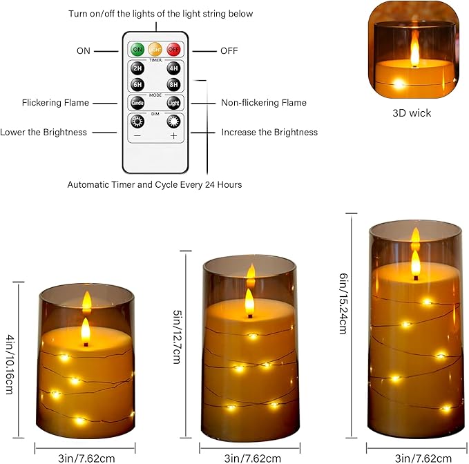 Flameless LED Candles with Timer 12 Pc Flickering Flameless Candles for Romantic Ambiance and Home Decoration Stable Acrylic Shell,with Embedded Star String，Battery Operated Candles(Grey)