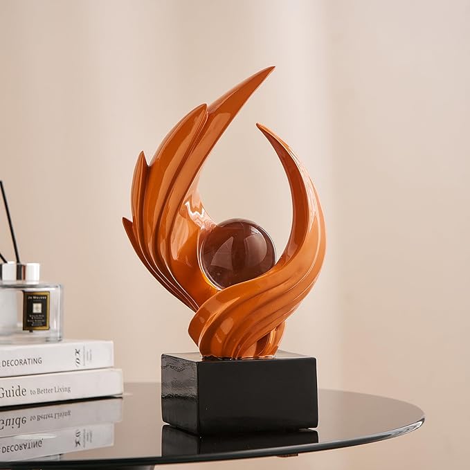 FJS Home Decor Modern Art Statue Decor, Coffee Table Bookshelf Shelf Decor Accents, Abstract Swirl-Shaped Sculpture Decorations for Dining Room Living Room Office (Orange)