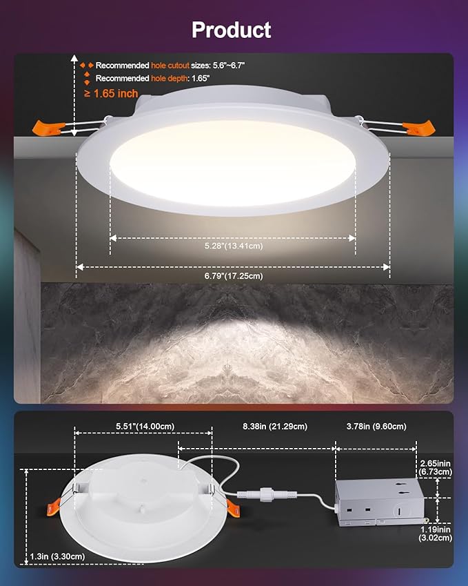 DUSKTEC Smart Recessed Lighting 6 Inch, RGBCW LED Recessed Ceiling Light Compatible with Alexa, Siri, Google Assistant, Dimmable 16W 1500LM Canless Downlight with Junction Box for Living Room, 1 Pack