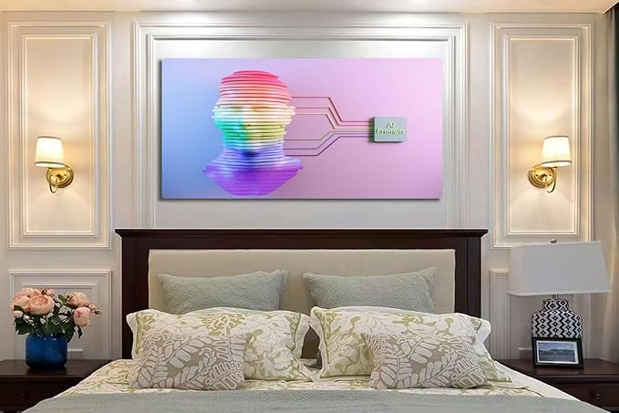 Wibinuki Wall Art Wall Decor Wall Paintings d sliced cyborg head made of Artificial Intelligence for Living Room Bedroom Bathroom Home Decor Can Be Hung Directly 20"x 40"