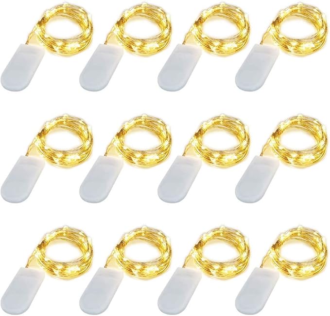 LIIDA LED Fairy String Lights, 12-Pack 20 Micro Lights On Silver Copper Wire (Batteries Include) for DIY Wedding Centerpiece, Mason Jar Craft, Christmas Tree, Garlands, Party Decoration (Warm White)