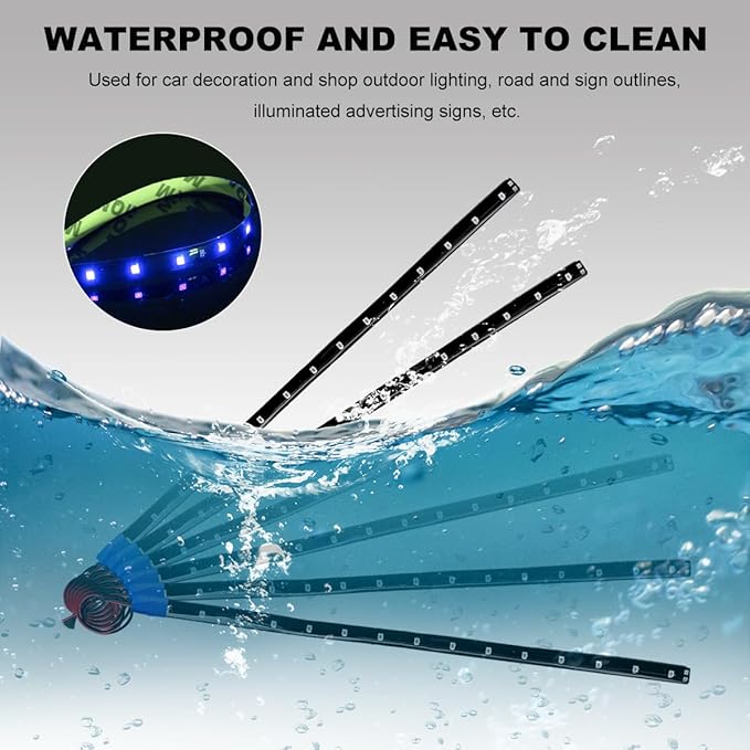 6 PCS 15 LED Strip Underbody Light, DC 12V 1Ft Flexible Underglow Car LED Light Strip with 6 Inch Wire, Waterproof LED Interior Exterior Decoration for Car Truck Motorcycle (Blue)