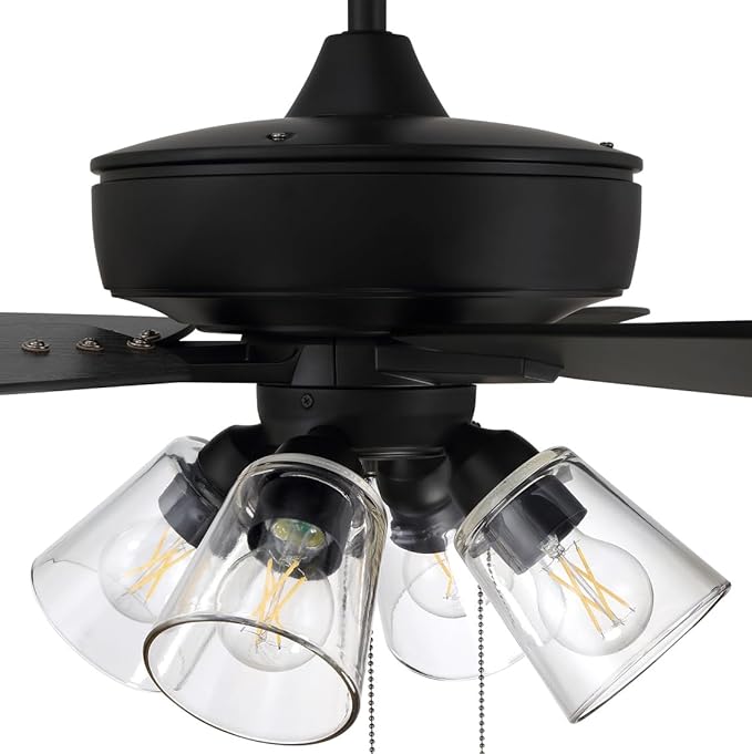Craftmade S104FB5-60FBGW Super Pro 60" Ceiling Fan with LED Lights & Pull Chain, 5 Reversible Flat Black/Greywood MDF Blades, Flat Black