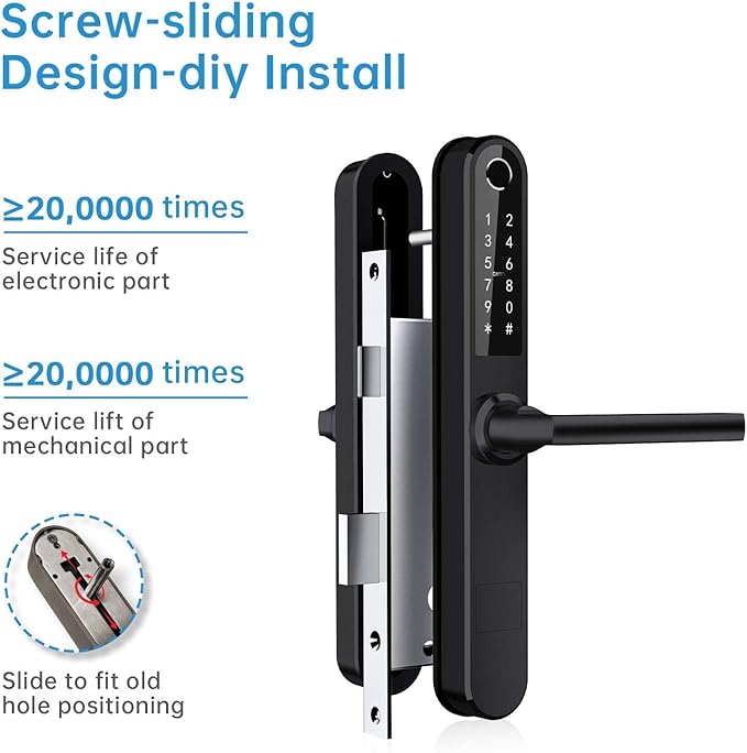 Luston Slim Smart Lock Front Door Stainless Steel Waterproof Mortise Lock,Keyless Entry Door Lock,WiFi Bluetooth Fingerprint Digital Keypad Aluminum Swing Door Lock with Handle(Black)