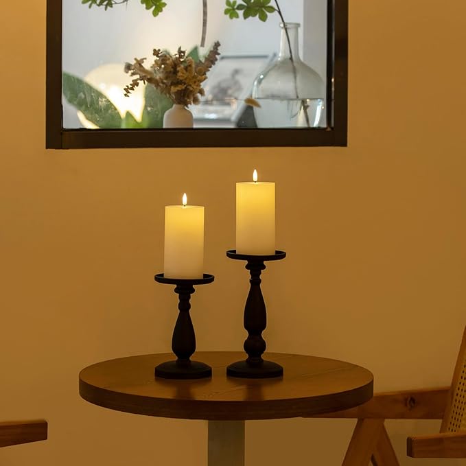 White Flameless Candles Set of 2 (3x6 inch) Flickering LED Wax Candles Battery Operated with Remote Control Timers for Night Light/Fireplace/Party Dimmable Pillar Candles Flat top