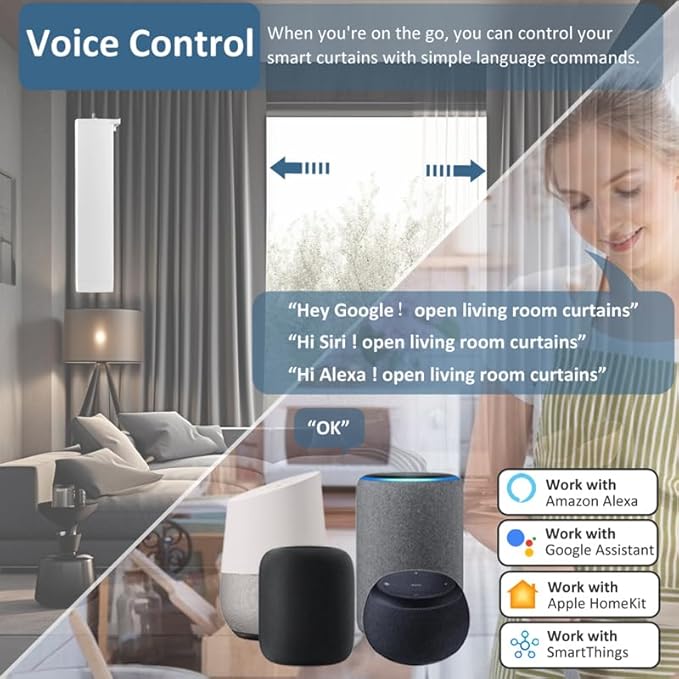 Matter over WiFi Smart Curtain Motor with Retractable Track, 2.5N.m High Torque Automatic Drapery Opener, Compatible with HomeKit, Alexa, Google Home (2.5-4.5 meters (98.4-177.1 inches) Adjustable)