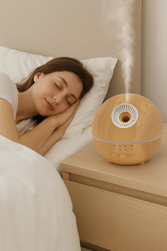 2-in-1 Air Humidifier & Aroma Diffuser Home Fragrance Room Decor Essential Oil Diffuser Humidifiers for Bedroom LED Light Color Changing Car Air Freshener (Light Wood-2)