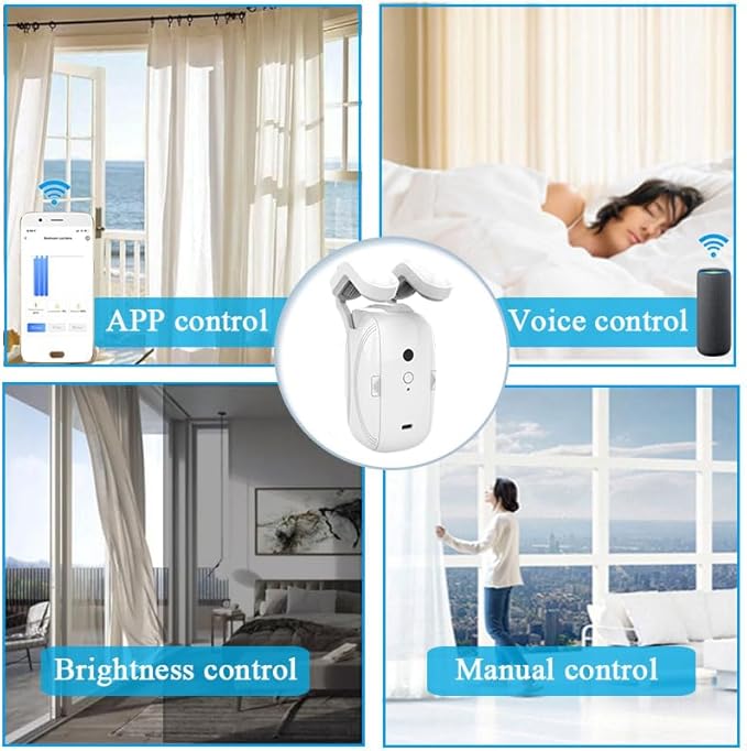 AutoDraw Pro Smart Curtain Opener (2 Pack): 45dB Ultra Quiet, 4000mAh(6 Months), Works with U/L Tracks+Roman Shades, Alexa/Google Home Compatible