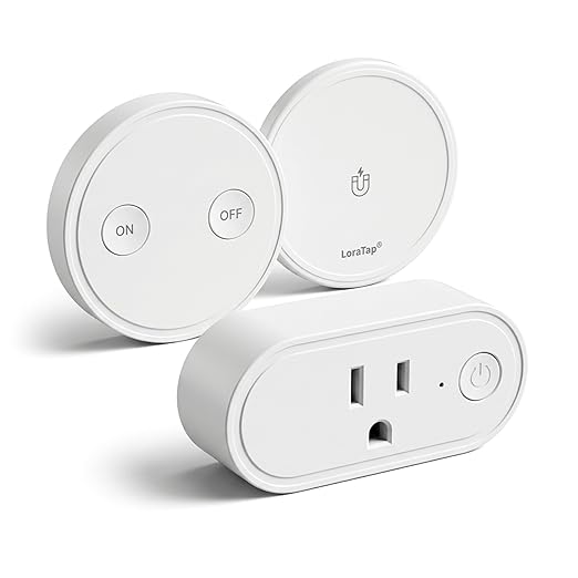 LoraTap Wireless Outlet - Ergonomic Round Remote (Comfort Grip!) + Magnetic Wall Base - Stick & Grab, No Wall Damage - 15A/1875W 100ft Range - Control for Hard-to-Reach Sockets, No More Bending