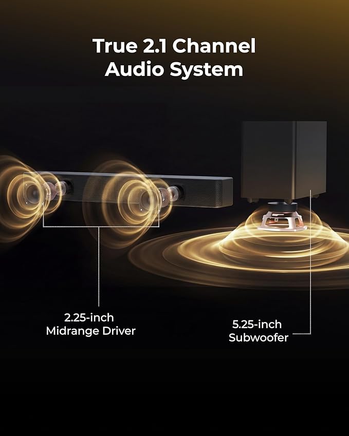 ULTIMEA 2.1ch Surround Sound Bar with Wireless Subwoofer, VoiceMX & BassMX, App Control, 240W Peak Power Soundbar for Smart TV, Adjustable Bass, HDMI, Optical, Bluetooth 6.0, Poseidon M30 (2026 Model)