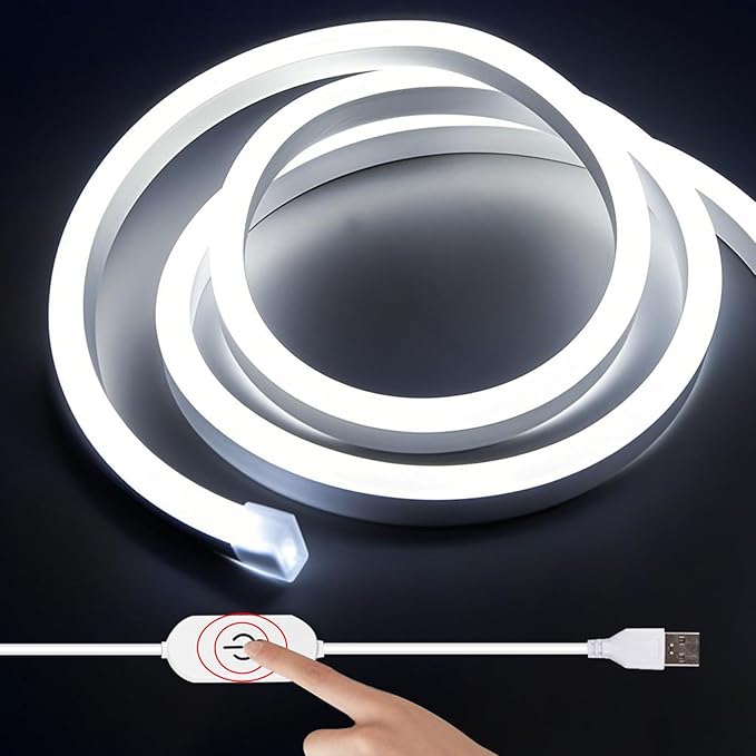 3.28FT White Neon Light Strip, 5V USB White Led Strip Lights with Touch Controller, Flexible Neon Rope Light for Bedroom, Party, Home Decor, Poster Lights