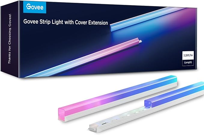Govee RGBIC LED Strip Lights 3.28ft Extension with Covers, LED Diffuser Channel with LED Lights for Bedroom, Skirting Lines, Studio, Cabinet, Smart LED Lights Work with Alexa and Google Assistant