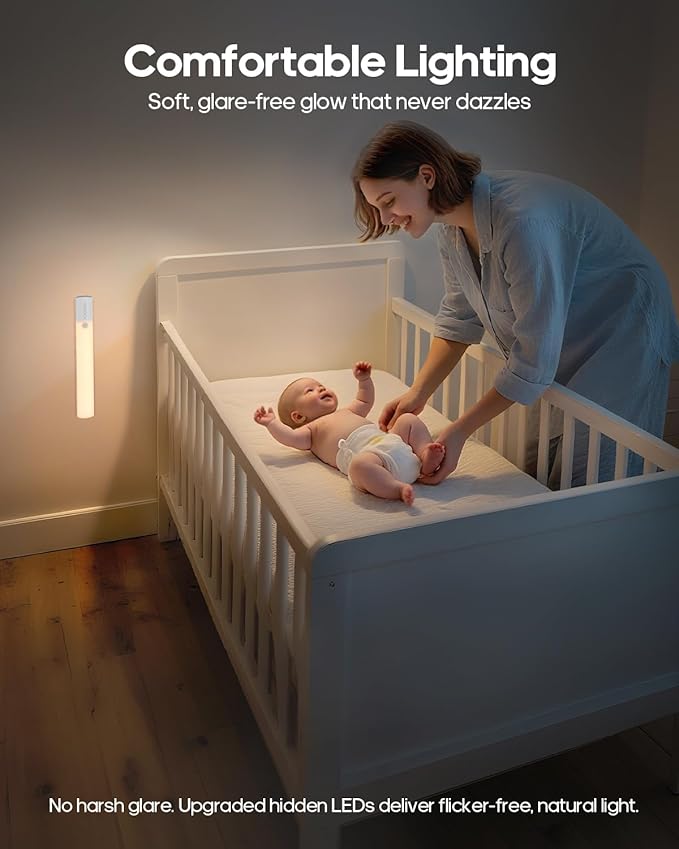 Motion Sensor Light Indoor, 60led Rechargeable Under Cabinet Lighting Wireless, Closet Lights Motion Sensored Night Light, 3 Temps&Dimmable Under Counter Lights for Kitchen, Shelves, Pantry,Stair