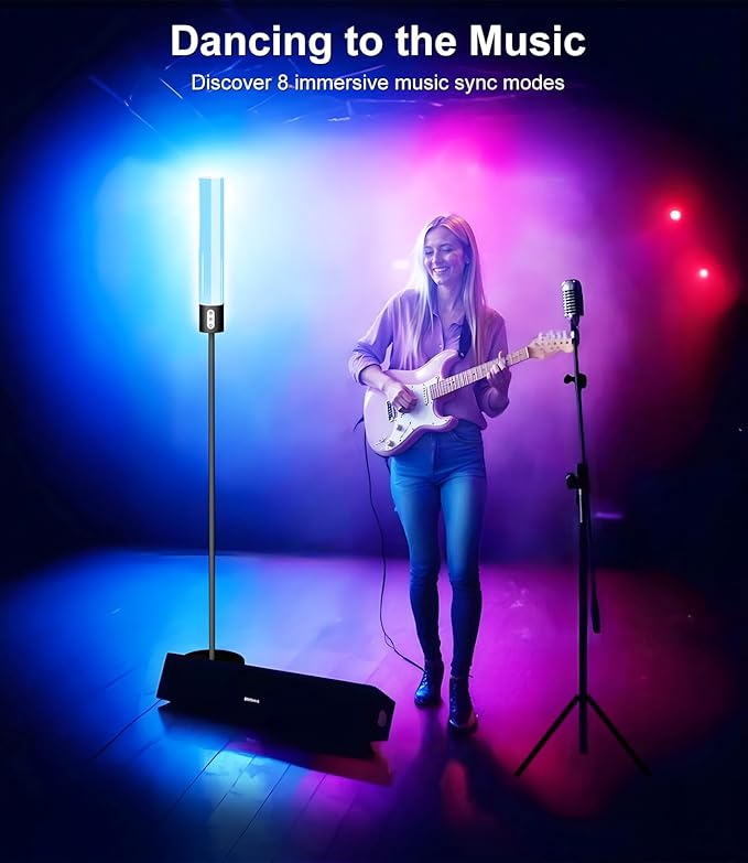 luckystyle RGBICW Floor Lamp, 1500Lumen Smart Floor Lamps with Music Sync and 16 Million DIY Colors,Dimmable Modern Floor Lamps with Remote and Bluetooth APP Control LED Lamp for Bedroom Living Room