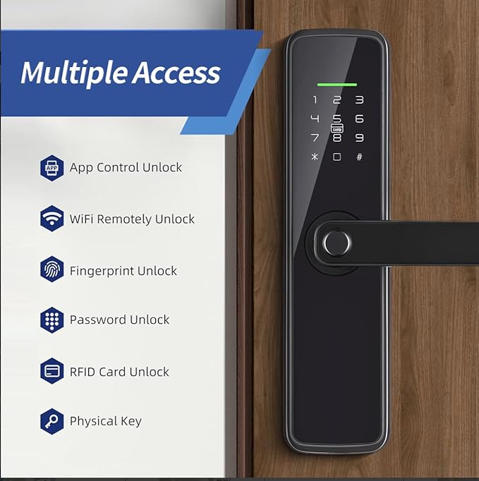 Sophies Fingerprint Door Lock Smart Deadbolt Keyless Entry Electronic Digital Keypad with Biometric Fingerprint, Tuya App Remote Control WiFi Locks for Front Door