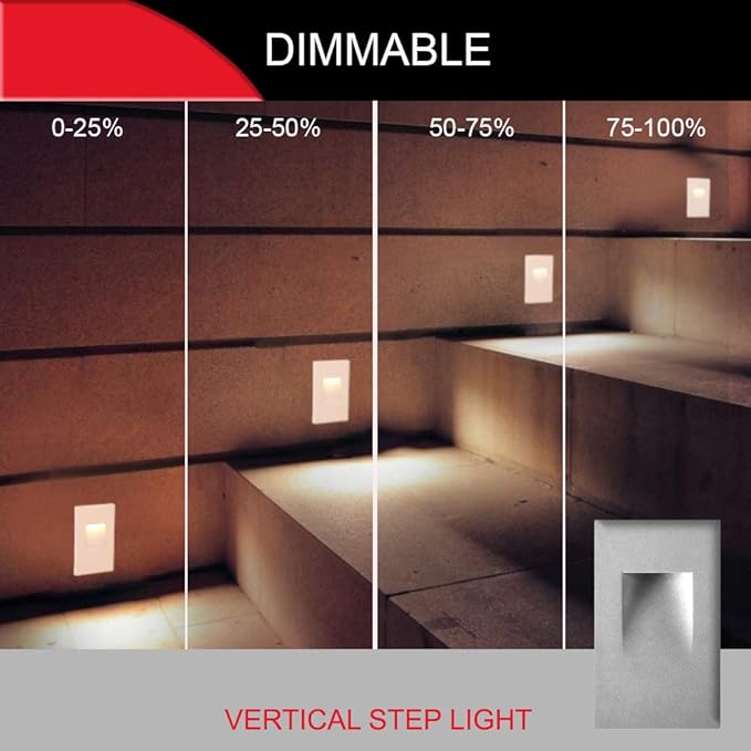 Ciata LED Stair Lights Indoor - Step Lights Outdoor Stair Light 3 Watt, Warm White Stairway Lighting for Outdoor and Indoor Stairs 3000K Concrete, Home Theater Lighting - Silver Finish, Vertical